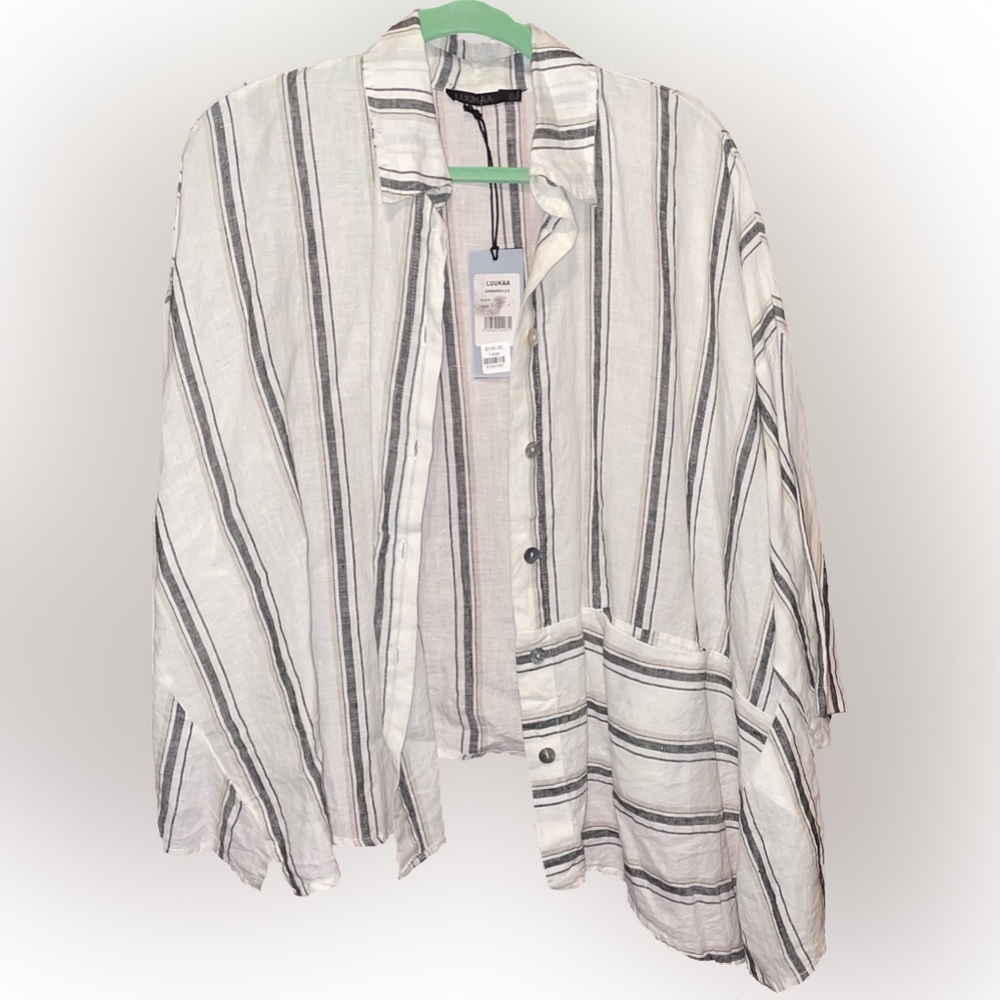 Luukaa White Button-Down Striped Linen Shirt - Picture 2 of 11